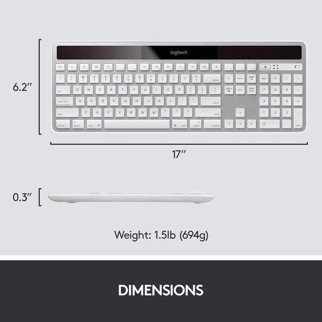 Alt view image 5 of 5 - Logitech K750 Wireless Solar Keyboard for Mac — Solar Recharging, Mac-Friendly Keyboard, 2.4GHz Wireless - Silver