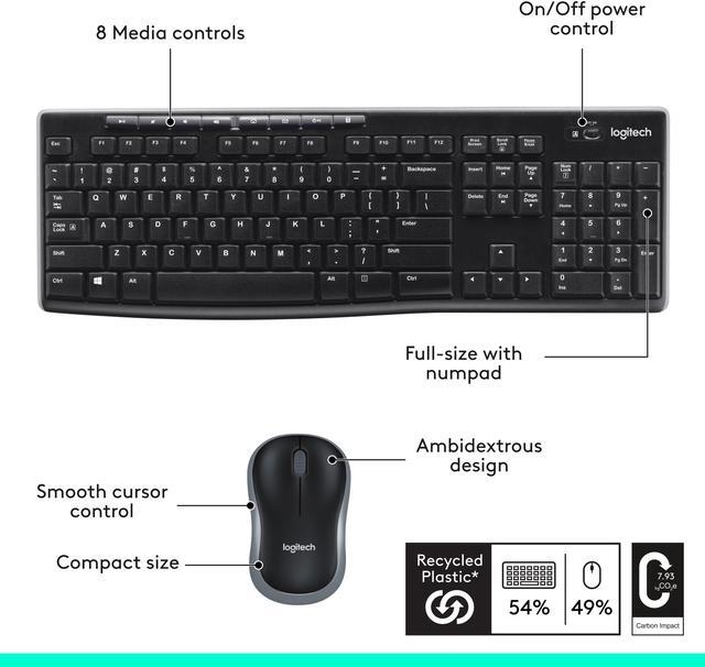 Alt view image 3 of 11 - Logitech MK270 Wireless Keyboard And Mouse Combo For Windows, 2.4 GHz Wireless, Compact Mouse, 8 Multimedia And Shortcut Keys, For PC, Laptop - Black