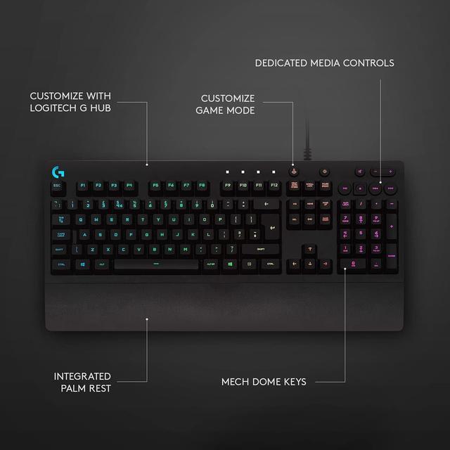 Alt view image 8 of 11 - Logitech G213 Wired Gaming Keyboard w/ Dedicated Media Controls - Tactile Mech-Dome keyswitches, 16.8 Million Lighting Colors, Backlit Keys, Spill-Resistant, and Durable Design - Black