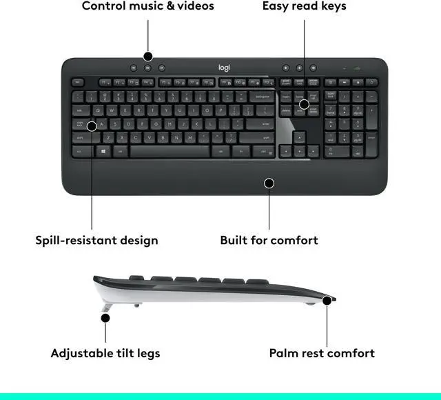 Alt view image 7 of 10 - Logitech MK540 Wireless Keyboard Mouse Combo - USB Wireless RF Keyboard - Black - USB Wireless RF Mouse - Optical - 1000 dpi - 3 Button - Scroll Wheel - QWERTY - Black
