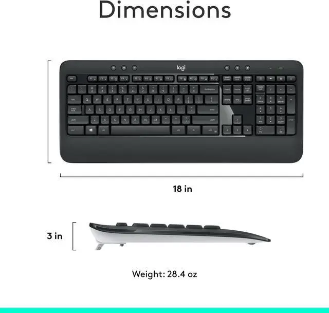 Alt view image 8 of 10 - Logitech MK540 Wireless Keyboard Mouse Combo - USB Wireless RF Keyboard - Black - USB Wireless RF Mouse - Optical - 1000 dpi - 3 Button - Scroll Wheel - QWERTY - Black