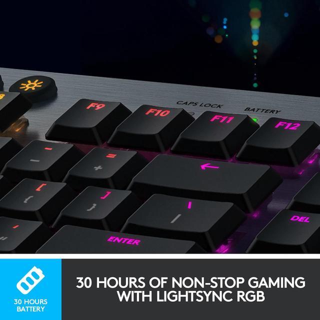 Alt view image 5 of 9 - Logitech G915 LIGHTSPEED RGB Mechanical Gaming Keyboard, Low Profile Clicky Key Switch, LIGHTSYNC RGB, Advanced LIGHTSPEED Wireless and Bluetooth Support - Clicky