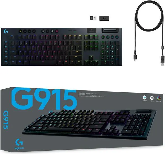 Alt view image 8 of 9 - Logitech G915 LIGHTSPEED RGB Mechanical Gaming Keyboard, Low Profile GL Tactile Key Switch, LIGHTSYNC RGB, Advanced LIGHTSPEED Wireless and Bluetooth Support - Tactile