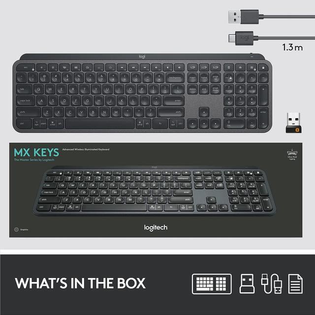Alt view image 13 of 13 - Logitech MX Keys Advanced Wireless Illuminated Keyboard, Backlighting, Bluetooth, USB-C, Apple macOS, Microsoft Windows, Linux, iOS, Android, Metal Build - Black