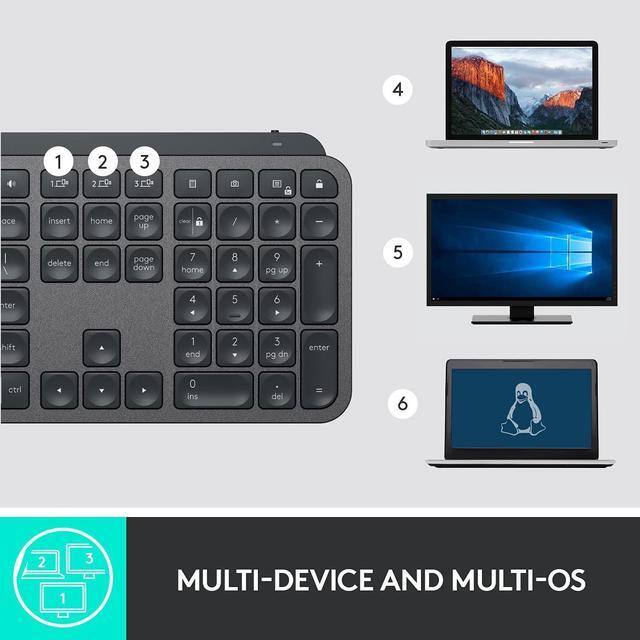 Alt view image 12 of 13 - Logitech MX Keys Advanced Wireless Illuminated Keyboard, Backlighting, Bluetooth, USB-C, Apple macOS, Microsoft Windows, Linux, iOS, Android, Metal Build - Black