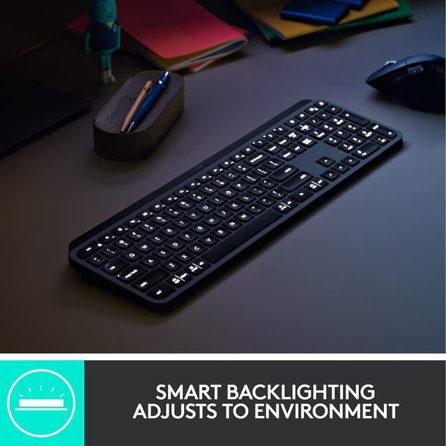 Alt view image 8 of 13 - Logitech MX Keys Advanced Wireless Illuminated Keyboard, Backlighting, Bluetooth, USB-C, Apple macOS, Microsoft Windows, Linux, iOS, Android, Metal Build - Black