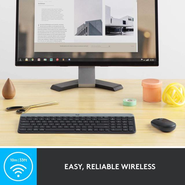 Alt view image 4 of 10 - Logitech MK470 Slim Wireless Keyboard and Mouse Combo - Modern Compact Layout, Ultra Quiet, 2.4 GHz USB Receiver, Plug n' Play Connectivity, Compatible with Windows, Graphite