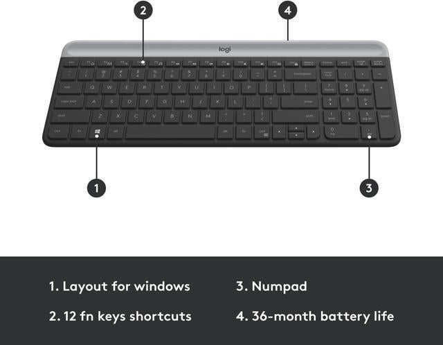 Alt view image 6 of 10 - Logitech MK470 Slim Wireless Keyboard and Mouse Combo - Modern Compact Layout, Ultra Quiet, 2.4 GHz USB Receiver, Plug n' Play Connectivity, Compatible with Windows, Graphite