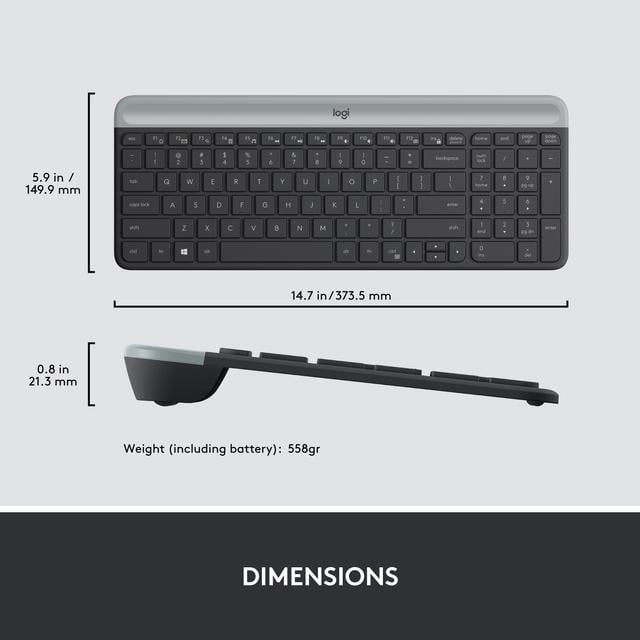 Alt view image 8 of 10 - Logitech MK470 Slim Wireless Keyboard and Mouse Combo - Modern Compact Layout, Ultra Quiet, 2.4 GHz USB Receiver, Plug n' Play Connectivity, Compatible with Windows, Graphite