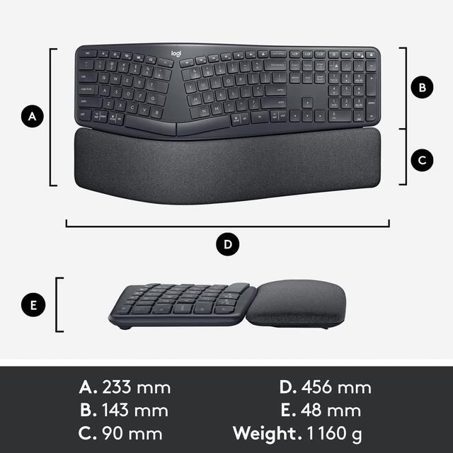 Alt view image 12 of 13 - Logitech ERGO K860 Wireless Ergonomic Keyboard - Split Keyboard, Wrist Rest, Natural Typing, Stain-Resistant Fabric, Bluetooth and USB Connectivity, Compatible with Windows/Mac