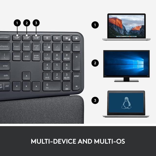 Alt view image 10 of 13 - Logitech ERGO K860 Wireless Ergonomic Keyboard - Split Keyboard, Wrist Rest, Natural Typing, Stain-Resistant Fabric, Bluetooth and USB Connectivity, Compatible with Windows/Mac