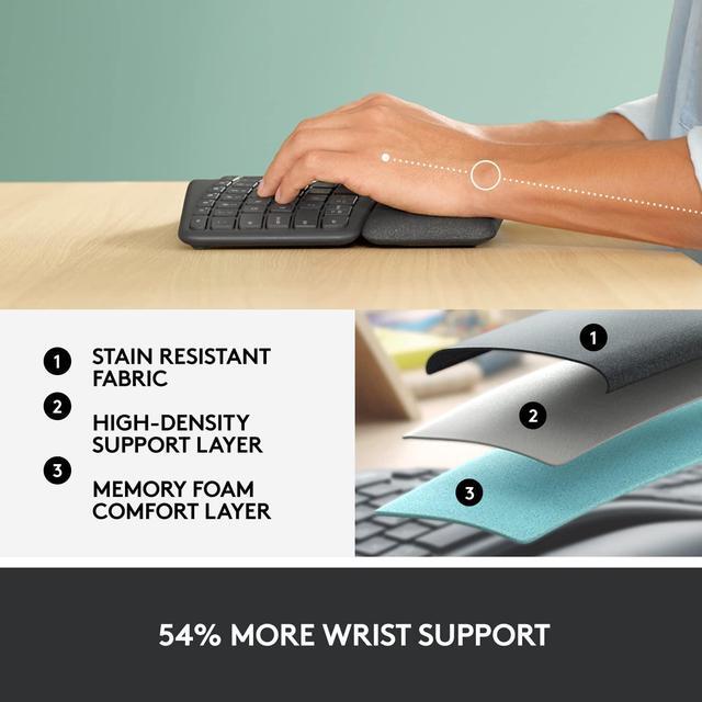 Alt view image 4 of 13 - Logitech ERGO K860 Wireless Ergonomic Keyboard - Split Keyboard, Wrist Rest, Natural Typing, Stain-Resistant Fabric, Bluetooth and USB Connectivity, Compatible with Windows/Mac