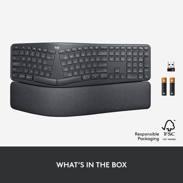 Alt view image 13 of 13 - Logitech ERGO K860 Wireless Ergonomic Keyboard - Split Keyboard, Wrist Rest, Natural Typing, Stain-Resistant Fabric, Bluetooth and USB Connectivity, Compatible with Windows/Mac