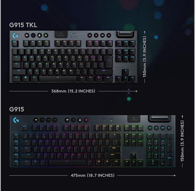 Alt view image 6 of 9 - Logitech G915 TKL Tenkeyless Lightspeed Wireless RGB Mechanical Gaming Keyboard, Low Profile Switch Options, LIGHTSYNC RGB, Advanced Wireless and Bluetooth Support - Clicky , Black