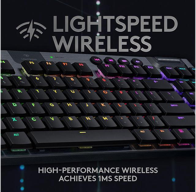 Alt view image 9 of 9 - Logitech G915 TKL Tenkeyless Lightspeed Wireless RGB Mechanical Gaming Keyboard, Low Profile Switch Options, LIGHTSYNC RGB, Advanced Wireless and Bluetooth Support - Clicky , Black