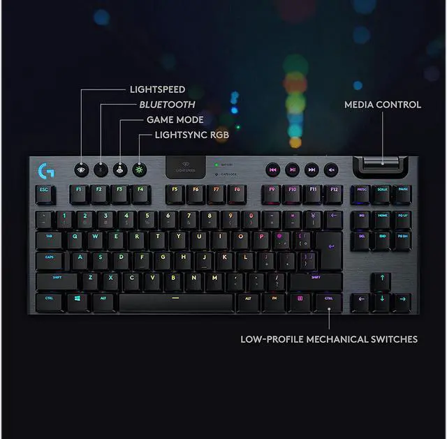 Alt view image 5 of 9 - Logitech G915 TKL Tenkeyless Lightspeed Wireless RGB Mechanical Gaming Keyboard, Low Profile Switch Options, LIGHTSYNC RGB, Advanced Wireless and Bluetooth Support - Linear , Black