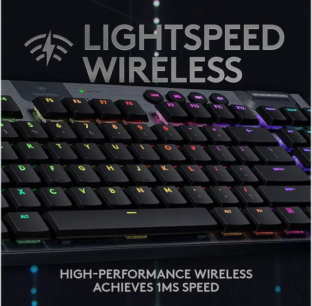 Alt view image 9 of 9 - Logitech G915 TKL Tenkeyless Lightspeed Wireless RGB Mechanical Gaming Keyboard, Low Profile Switch Options, LIGHTSYNC RGB, Advanced Wireless and Bluetooth Support - Linear , Black