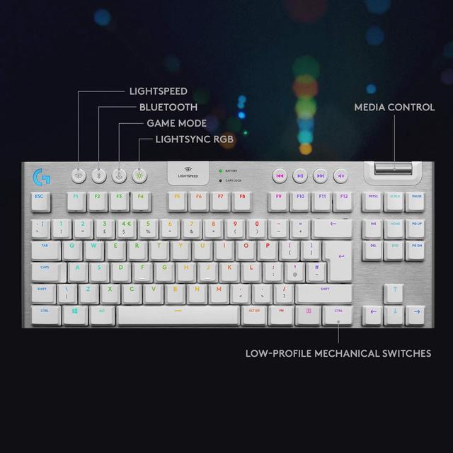 Alt view image 7 of 10 - Logitech G915 TKL White Tactile Tenkeyless LIGHTSPEED Wireless RGB Mechanical Gaming Keyboard, Low Profile Switch Options, LIGHTSYNC RGB, Advanced Wireless and Bluetooth Support