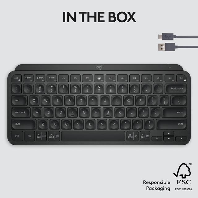 Alt view image 12 of 12 - Logitech MX Keys Mini Minimalist Wireless Illuminated Keyboard, Compact, Bluetooth, Backlit, USB-C, Compatible with Apple macOS, iOS, Windows, Linux, Android, Metal Build - BLACK