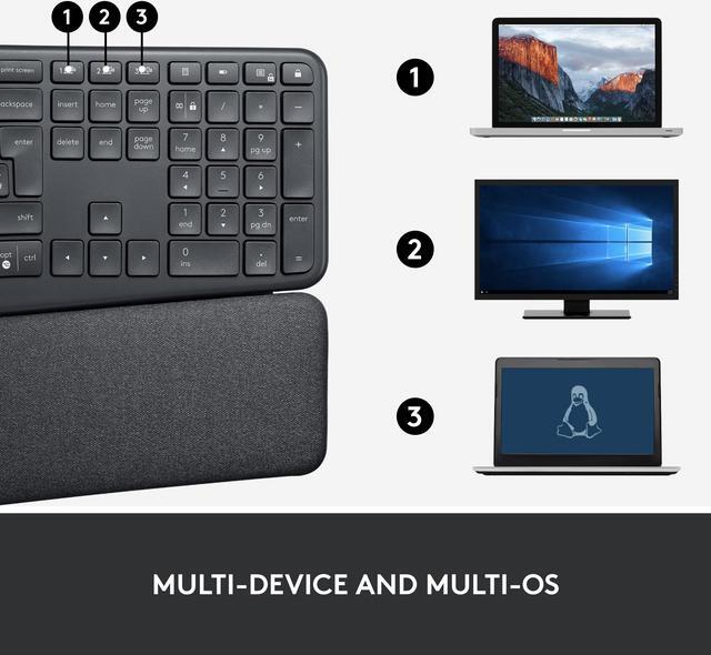 Alt view image 3 of 8 - Logitech Ergo K860 Split Wireless Keyboard for Business - Ergonomic Design, Secured Logi Bolt Technology, Bluetooth, Globally Certified, Windows/Mac/Chrome/Linux - Graphite