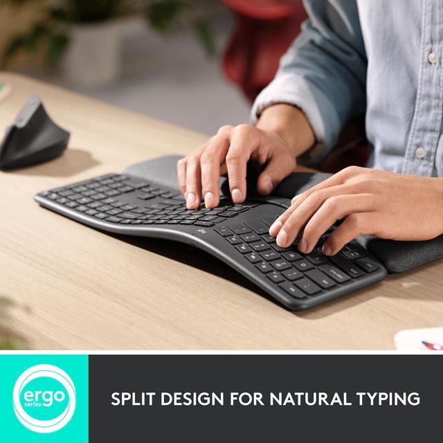 Alt view image 4 of 8 - Logitech Ergo K860 Split Wireless Keyboard for Business - Ergonomic Design, Secured Logi Bolt Technology, Bluetooth, Globally Certified, Windows/Mac/Chrome/Linux - Graphite