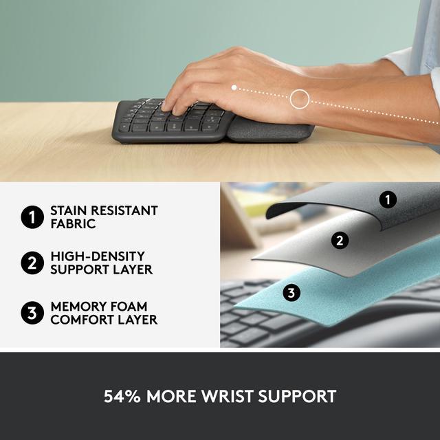 Alt view image 7 of 8 - Logitech Ergo K860 Split Wireless Keyboard for Business - Ergonomic Design, Secured Logi Bolt Technology, Bluetooth, Globally Certified, Windows/Mac/Chrome/Linux - Graphite