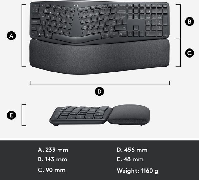 Alt view image 8 of 8 - Logitech Ergo K860 Split Wireless Keyboard for Business - Ergonomic Design, Secured Logi Bolt Technology, Bluetooth, Globally Certified, Windows/Mac/Chrome/Linux - Graphite