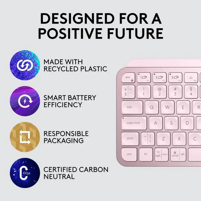 Alt view image 5 of 12 - Logitech MX Keys Mini Minimalist Wireless Illuminated Keyboard, Compact, Bluetooth, USB-C, for Apple macOS, iOS, Windows, Linux, Android - Rose - With Free Adobe Creative Cloud Subscription