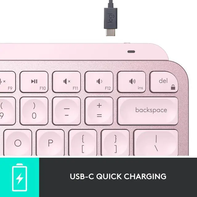 Alt view image 9 of 12 - Logitech MX Keys Mini Minimalist Wireless Illuminated Keyboard, Compact, Bluetooth, USB-C, for Apple macOS, iOS, Windows, Linux, Android - Rose - With Free Adobe Creative Cloud Subscription