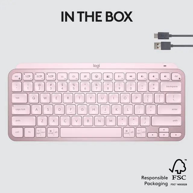 Alt view image 11 of 12 - Logitech MX Keys Mini Minimalist Wireless Illuminated Keyboard, Compact, Bluetooth, USB-C, for Apple macOS, iOS, Windows, Linux, Android - Rose - With Free Adobe Creative Cloud Subscription