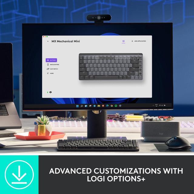Alt view image 10 of 13 - Logitech MX Mechanical Mini Wireless Illuminated Keyboard, Clicky Switches, Backlit, Bluetooth, USB-C, macOS, Windows, Linux, iOS, Android, Graphite