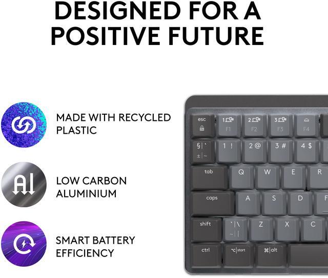 Alt view image 3 of 13 - Logitech MX Mechanical Mini Wireless Illuminated Keyboard, Clicky Switches, Backlit, Bluetooth, USB-C, macOS, Windows, Linux, iOS, Android, Graphite