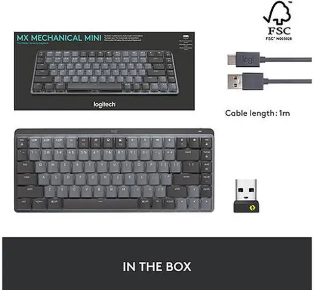 Alt view image 18 of 18 - Logitech MX Mechanical Mini Wireless Illuminated Keyboard, Linear Switches, Backlit, Bluetooth, USB-C, macOS, Windows, Linux, iOS, Android, Graphite