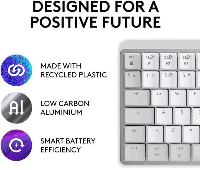 Alt view image 2 of 12 - Logitech MX Mechanical Mini for Mac Wireless Illuminated Keyboard, Low-Profile Performance Switches, Tactile Quiet Keys, Backlit, Bluetooth, USB-C, Apple, iPad
