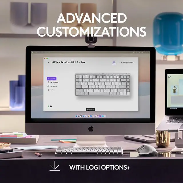 Alt view image 9 of 12 - Logitech MX Mechanical Mini for Mac Wireless Illuminated Keyboard, Low-Profile Performance Switches, Tactile Quiet Keys, Backlit, Bluetooth, USB-C, Apple, iPad