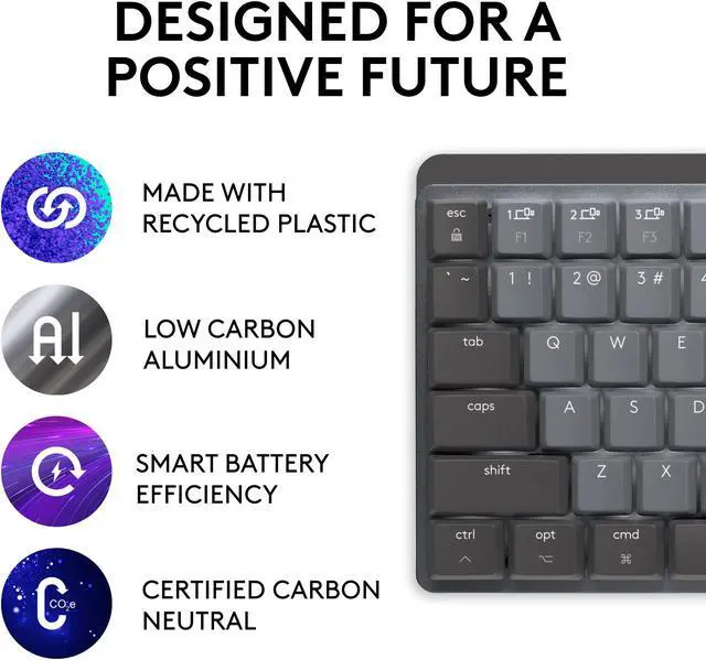 Alt view image 5 of 11 - Logitech MX Mechanical Mini for Mac Wireless Illuminated Keyboard, Low-Profile Performance Switches, Tactile Quiet Keys, Backlit, Bluetooth, USB-C, Apple, iPad - Space Grey