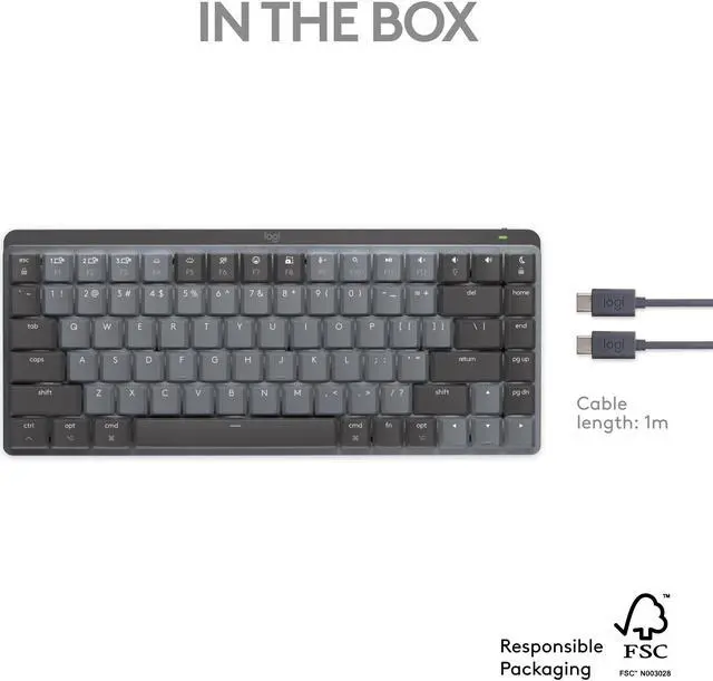 Alt view image 10 of 11 - Logitech MX Mechanical Mini for Mac Wireless Illuminated Keyboard, Low-Profile Performance Switches, Tactile Quiet Keys, Backlit, Bluetooth, USB-C, Apple, iPad - Space Grey