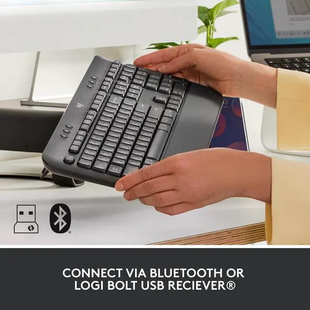 Alt view image 5 of 8 - Logitech Signature K650 Comfort Full-Size Wireless Keyboard with Wrist Rest, Bluetooth and Logi Bolt USB receiver, Deep-Cushioned Keys, Numpad, Compatible with Window/Mac