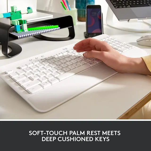 Alt view image 2 of 6 - Logitech Signature K650 Comfort Full-Size Wireless Keyboard with Wrist Rest, BLE Bluetooth or Logi Bolt USB Receiver, Deep-Cushioned Keys, Numpad, Compatible with Most OS/PC/Window/Mac - Off White