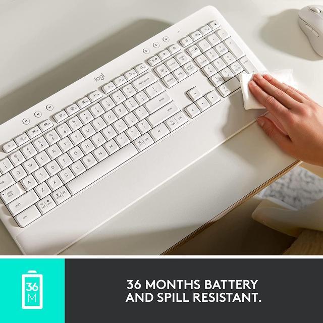 Alt view image 3 of 6 - Logitech Signature K650 Comfort Full-Size Wireless Keyboard with Wrist Rest, BLE Bluetooth or Logi Bolt USB Receiver, Deep-Cushioned Keys, Numpad, Compatible with Most OS/PC/Window/Mac - Off White