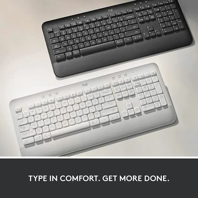 Alt view image 5 of 6 - Logitech Signature K650 Comfort Full-Size Wireless Keyboard with Wrist Rest, BLE Bluetooth or Logi Bolt USB Receiver, Deep-Cushioned Keys, Numpad, Compatible with Most OS/PC/Window/Mac - Off White