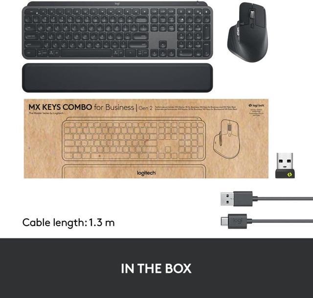 Alt view image 10 of 10 - Logitech MX Keys Combo for Business , Gen 2, Full Size Wireless Keyboard and Wireless Mouse, with Keyboard Palm Rest, Bluetooth, Logi Bolt, Quiet Clicks, Windows/Mac/Chrome/Linux - Graphite