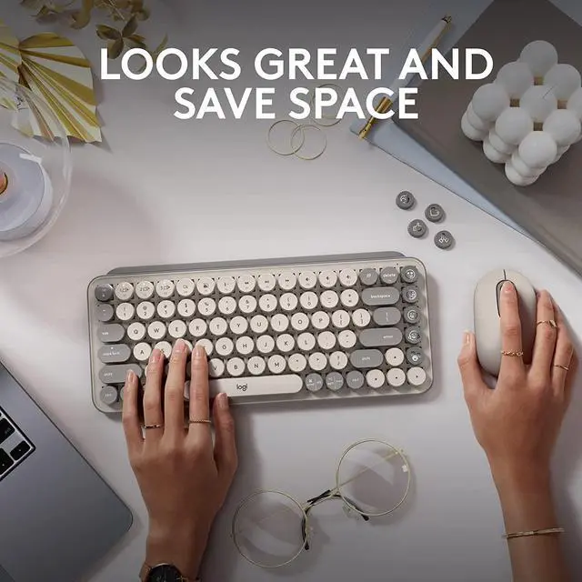 Alt view image 6 of 8 - Logitech POP Keys Mechanical Wireless Keyboard with Customizable Emoji Keys, Durable Compact Design, Bluetooth or USB Connectivity, Multi-Device, OS Compatible - Mist