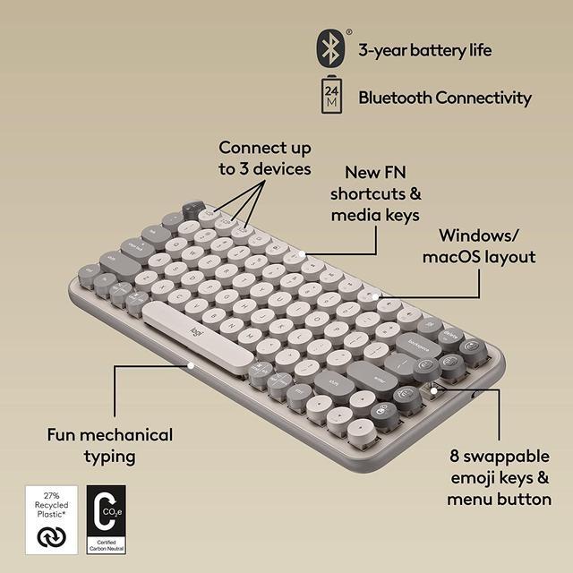 Alt view image 5 of 8 - Logitech POP Keys Mechanical Wireless Keyboard with Customizable Emoji Keys, Durable Compact Design, Bluetooth or USB Connectivity, Multi-Device, OS Compatible - Mist