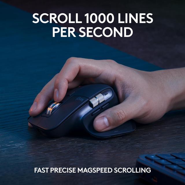 Alt view image 7 of 12 - Logitech MX Keys S Combo: MX Master 3S, MX Keys S & MX Palm Rest, Customizable Illumination, Fast Scrolling, Bluetooth, USB C, for Windows, Linux, Chrome, Mac (Black)