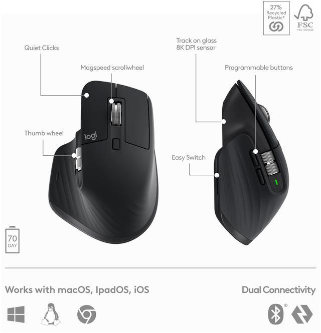 Alt view image 4 of 12 - Logitech MX Keys S Combo: MX Master 3S, MX Keys S & MX Palm Rest, Customizable Illumination, Fast Scrolling, Bluetooth, USB C, for Windows, Linux, Chrome, Mac (Black)