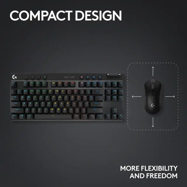 Alt view image 7 of 8 - Logitech G PRO X TKL Lightspeed Wireless Gaming Keyboard, Ultra-Portable Tenkeyless Design, LIGHTSYNC RGB, PBT keycaps, Tactile Switches (GX Brown) - Black