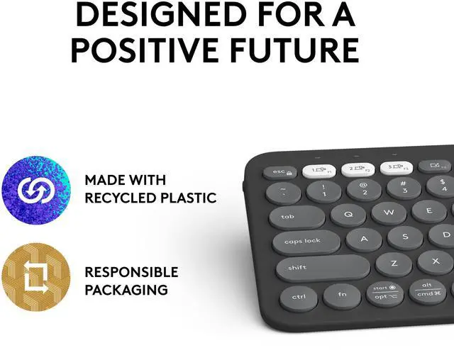 Alt view image 2 of 9 - Logitech Pebble Keys 2 K380s, Multi-Device Bluetooth Wireless Keyboard with Customizable Shortcuts, Slim and Portable, Easy-Switch for Windows, macOS, iPadOS, Android, Chrome OS - Tonal Graphite
