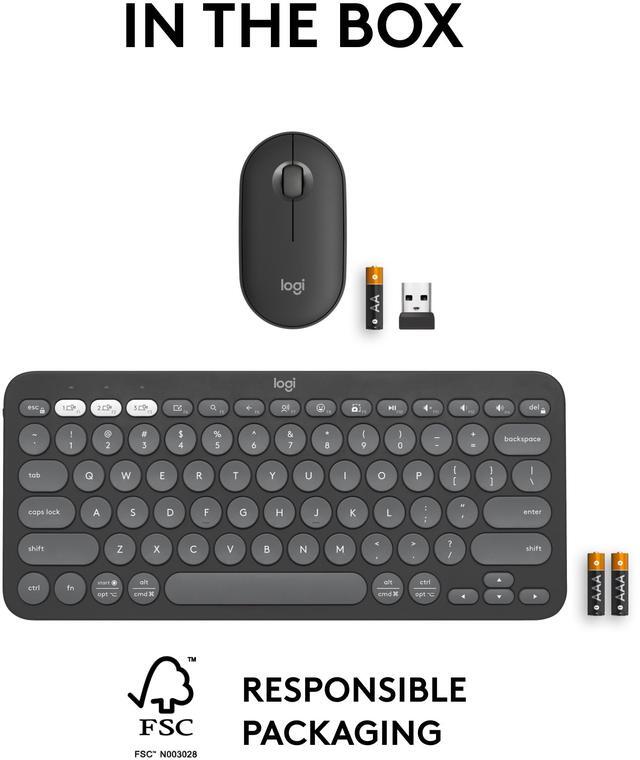 Alt view image 11 of 11 - Logitech Pebble 2 Combo Wireless Quiet Keyboard and Mouse, Customisable, Logi Bolt, Bluetooth, Easy-Switch for Windows, macOS, iPadOS, Chrome - Tonal Graphite