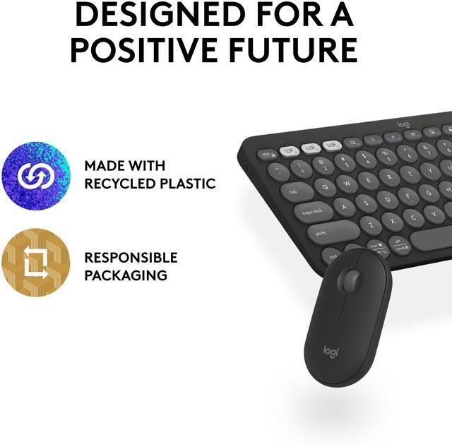 Alt view image 2 of 11 - Logitech Pebble 2 Combo Wireless Quiet Keyboard and Mouse, Customisable, Logi Bolt, Bluetooth, Easy-Switch for Windows, macOS, iPadOS, Chrome - Tonal Graphite